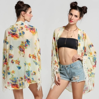 Stylish Ladies Women Casual Women's Floral Print Loose Kimono Chiffon Shirt - intl  