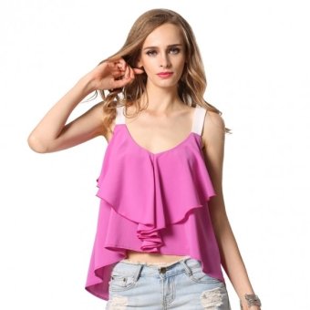 Stylish Ladies Women Sexy Casual Spaghetti Strap V-Neck Ruffles Loose Chiffon Tops - intl  