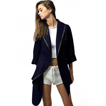 Stylish Lady Women Casual Long Sleeve Cape Irregular Asymmetric Coat Outwear Overcoat Trench Warm Parka-navy blue-M  