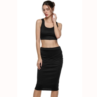 Stylish Lady Women's Casual Sexy High Elastic O-neck Sleeveless Tank Tops and Pencil Skirt set - intl  