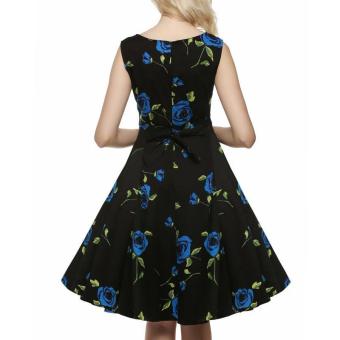 Stylish Lady Women's Casual Sleeveless Floral Printed Mid-calf Length Party Cocktail Evening Dress (blue Floral ) - intl  