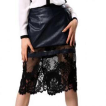 Stylish Lady Women's Fashion Patchwork Below Knee Midi Skirt Casual Party (Black) - intl  