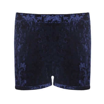 Stylish Mid Waist Slit Velvet Women Shorts(DEEP BLUE)(Size:XL)(Int:S) - intl  