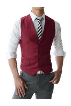 Stylish Slim Fit Vest Unique Shawl Collar 4 Button Sensual Waistcoat WINE - Intl  