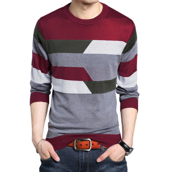 Stylish Stripe Round Neck Pullover Male Knitwear(Red) - intl  