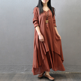 Summer Casual Long Sleeve Women's Long Dress V-neck - intl  