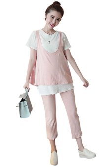 Summer Cotton Three Piece Set of Pregnant Women Suit(Pink)  