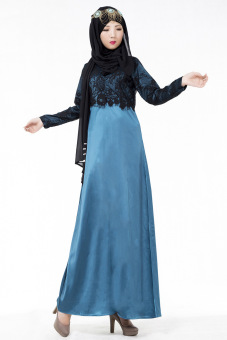 Summer fashion muslim women lace slim Long dress baju kurung(Blue) - intl  