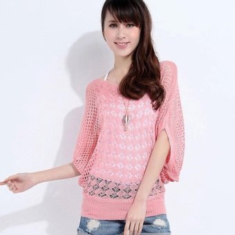 Summer Fashion Women Clothing New Hollow Bat Sleeve Sweater One Size (Pink) - intl  