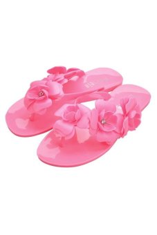 Summer Hot Women Sandals With Beautiful Camellia Flower Sweet Flip Flops(Pink)   