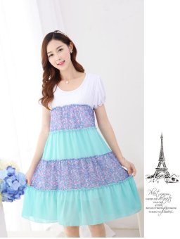 Summer Maternity Dress Short Sleeve Chiffon Mosaic Loose Maternity Dress ?blue? - intl  