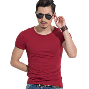 Summer Men O-Neck Muscle Short Sleeve Slim Fit Shirts Red - Intl  