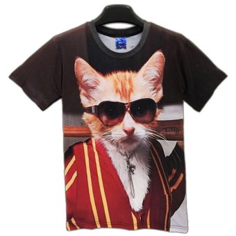 Summer Men's Fashion Sunglasses Cat Short Sleeve 3D Print T-Shirts  