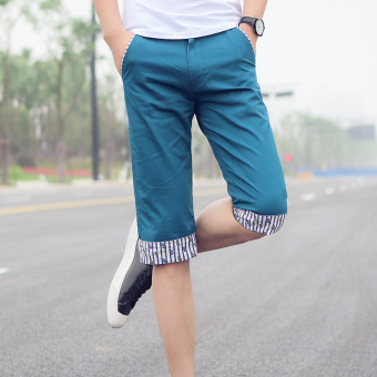 Summer New Men Korean Casual Plain Zip Cropped Straight Cotton Chinos Pants(Dark green) - intl  