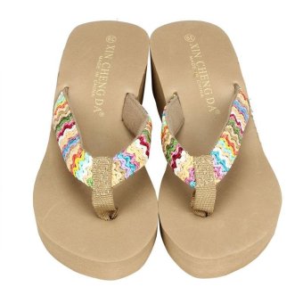 Summer Platform Sandals Beach Flat Wedge Patch Flip Flops Lady Slippers Khaki - intl  