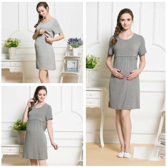 Summer Style Pregnant Women Dress Soft Loose Modal Casua Dress for Maternity Gray - intl  