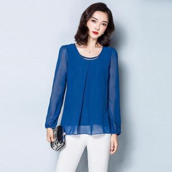 Summer Style Women Blouses Simple and Elegant Long Sleeved Chiffon Shirt Plus Size S-4XL Blue - Intl - intl  