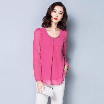 Summer Style Women Blouses Simple and Elegant Long Sleeved Chiffon Shirt Plus Size S-4XL Rose Red - Intl - intl  