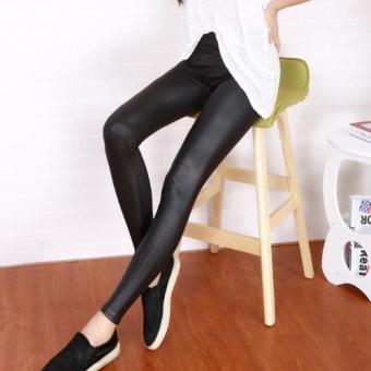 Summer Women Leggings Candy Color Imitation Leather Pants Slim Thin Pencil Nine Pants (Black) - intl  