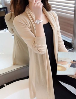 Summer Women Sun Protection Loose Long Shawl Cardigan Solid Color Coat Air Conditioning (Cream) - Intl  