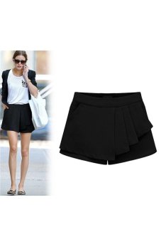 Summer Women's Loose Irregular Pleated Flounce Chiffon Shorts Skirt Culottes Skorts Pantskirt - Size XL Black  