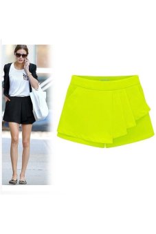Summer Women's Loose Irregular Pleated Flounce Chiffon Shorts Skirt Culottes Skorts Pantskirt - Size S Lemon Yellow - Intl  