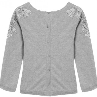 Sunweb Fashion Ladies Women O-Neck Long Sleeve Lace Patchwork Back Button Blouse Tops ( Gray ) - intl  