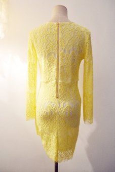 Sunweb Ladies Bodycon Mini Sexy V Neck Party Evening Club Lace Dress (Yellow)  