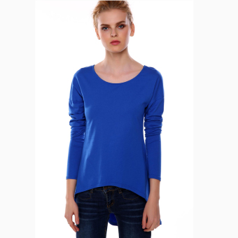 Sunweb Meaneor Stylish Lady Women Fashion Casual Long Sleeve Irregular Solid Shirt Blouse Top ( Blue ) - intl  