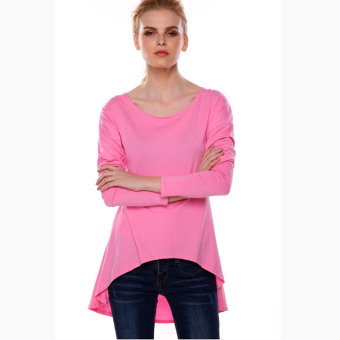 Sunweb Meaneor Stylish Lady Women Fashion Casual Long Sleeve Irregular Solid Shirt Blouse Top ( Pink ) - intl  