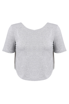 Sunweb New Lady Women Fashion Short Sleeve O-Neck Sexy Loose Short Tops Blouse Grey  