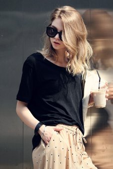 Sunweb New Lady Women's Fashion Short Sleeve O-Neck Casual Loose T-Shirt Top Blouse (Black)  