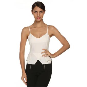 Sunweb New Stylish ANGVNS Women Casual Spaghetti Strap V Neck Backless Solid Blouse ( White ) - intl  