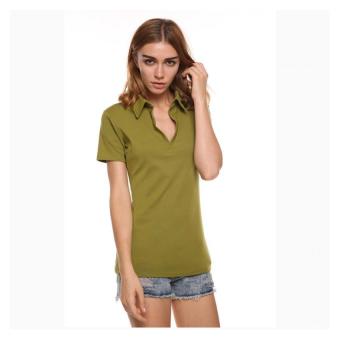 Sunweb New Stylish Ladies Women Casual V Neck Turn Down Collar Short Sleeve T-Shirt ( Army Green ) - intl  