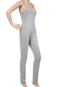 Sunweb Sexy Women Adjustable Spaghetti Strap V-Neck Solid Long Jumpsuit (Gray)  