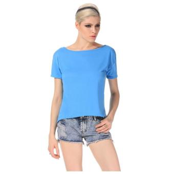 Sunweb Stylish Lady Women's Casual Irregular Short Sleeve O-neck Backless Sexy T-Shirt ( blue ) - intl  