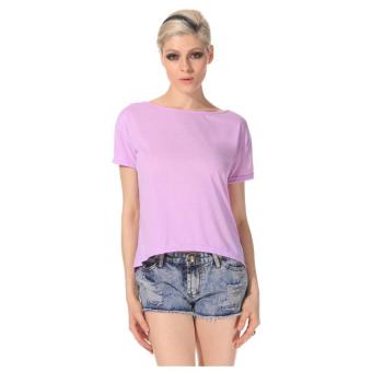 Sunweb Stylish Lady Women's Casual Irregular Short Sleeve O-neck Backless Sexy T-Shirt ( purple ) - intl  