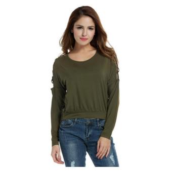 Sunweb Women Casual Cut Out Cold Shoulder Long Sleeve High Low Hem Blouse Top ( Army Green ) - intl  