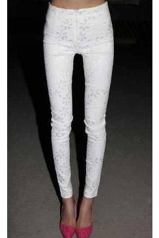 Sunweb Women Lace Flower Slim Fit Stretch Skinny Pants (White)  