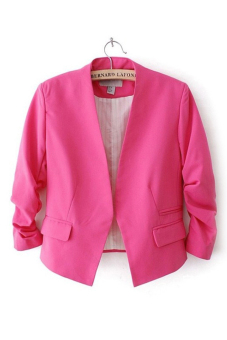 Sunweb Women OL Style Candy Color Thin Suit Outerwear 3/4 sleeve Coat Casual Blazer Rose Red  