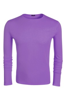 Sunwonder COOFANDY Autumn Men's Casual O-Neck Long Sleeve Solid T-Shirt Tops ( Purple )  