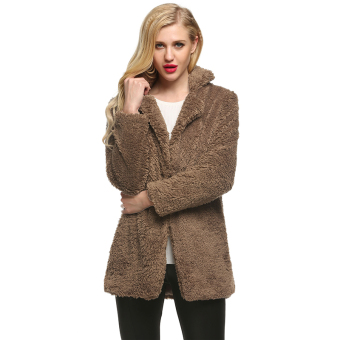 Sunwonder Finejo Women Casual Fluffy Faux Fur Warm Solid Long Straight Coat Jacket Outerwear Overcoat (Khaki) - intl  