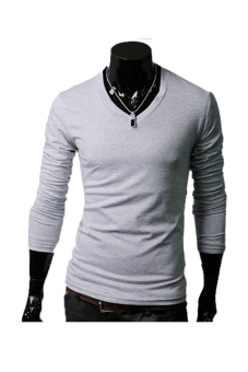 Sunwonder Long Sleeve Men Slim T-shirts Tee Tops ( Light Gray ) (Intl)  