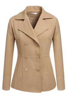 Sunwonder Meaneor Winter Women Casual Lapel Long Sleeve Double-breasted Wool Blend Coat Outwear (Khaki) - intl  