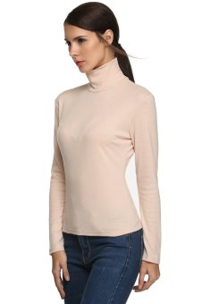 Sunwonder Meaneor Women Fashion Casual Bottom Basic Turtle Neck Slim Solid T-Shirt Tops (Beige)  