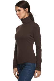 Sunwonder Meaneor Women Fashion Casual Bottom Basic Turtle Neck Slim Solid T-Shirt Tops (Dark Brown)  