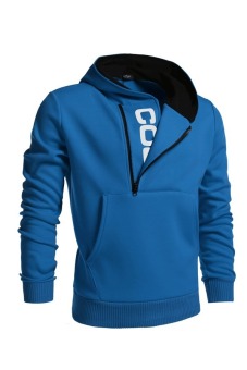 Sunwonder Mens Slim Fit Hooded Sweatshirt Plain Long Sleeve Coat Double Zipper Hoodie (Blue) - intl  