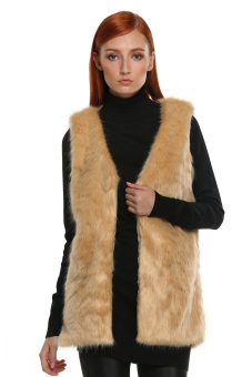Sunwonder Stylish Ladies Women FINEJO Women Faux Fur Vest Jacket Mid-long Outwear Waistcoat (Brown) - intl  