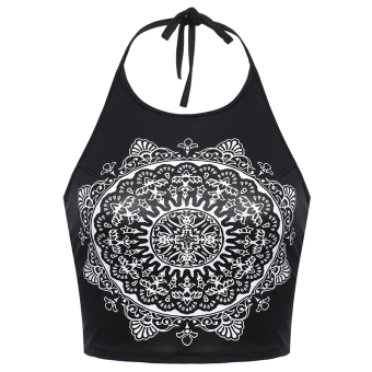 Sunwonder Women Fashion Halter Sleeveless Backless Print Crop Tops (Black) - intl  