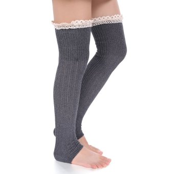 Sunwonder Zeogoo Women Crochet Lace Trim Knit Long Leg Warmers Knee High Boot Socks (Grey)  - intl  
